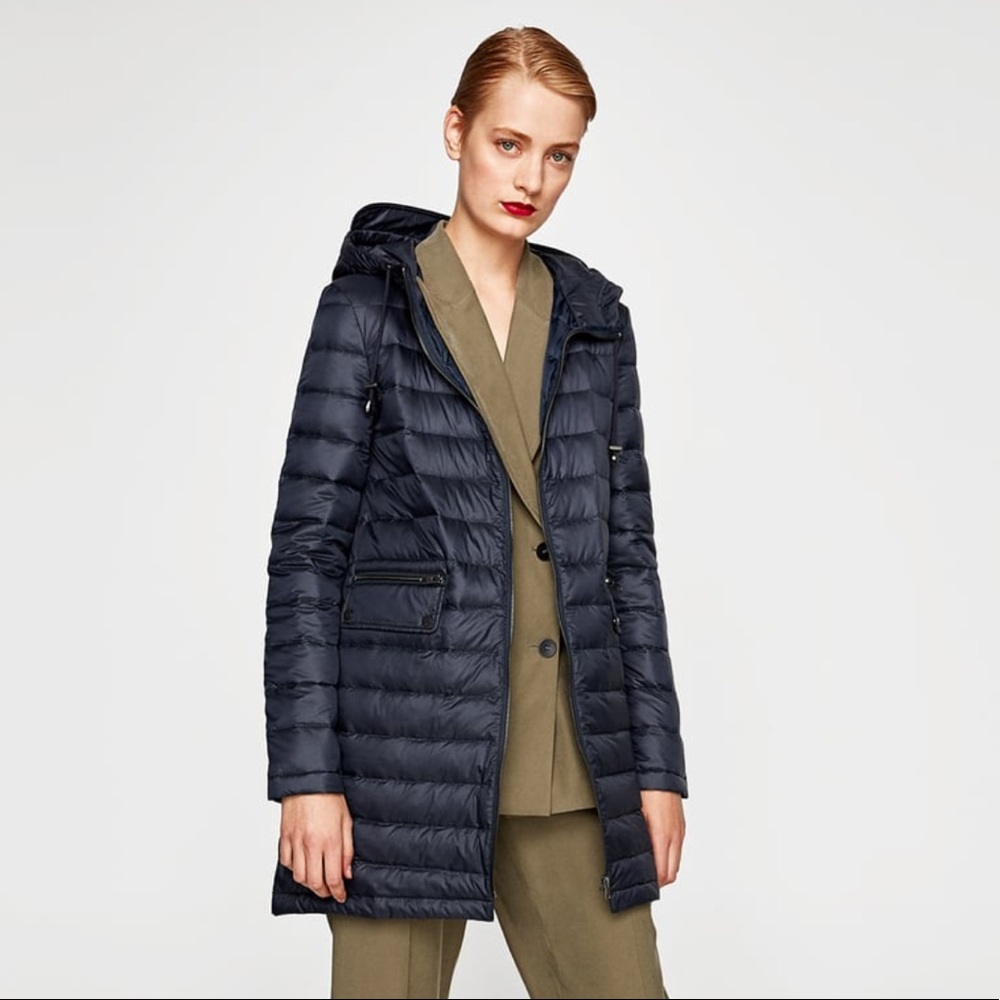 ZARA Long Down Puffer Coat With Hood. NEW